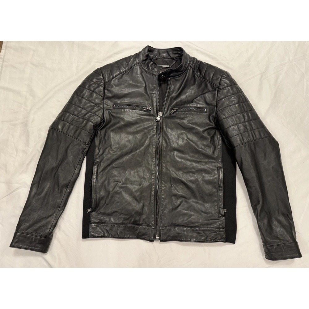 Michael Kors Sheep Leather Men's Moto Jacket M Pockets Black Coat Motorcycle